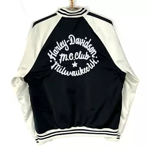 Harley Davidson Club Crew Bomber Giacca Raso Grande Nero Punto Catena - Foto 1 di 4