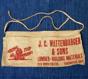 Delantal bolsa de uñas de carpintero de lona de colección J.C. Wattenbarger madera Bakersfield CA 13B - Imagen 1 de 2
