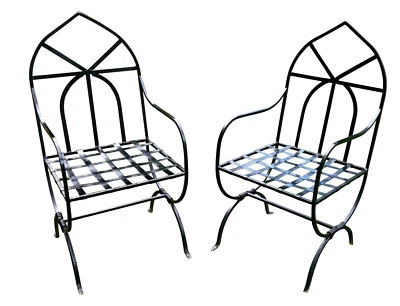 A Pair of 19th C. English Gothic Revival Iron Garden Chairs - Image 1 of 4