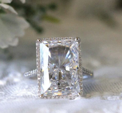 16X11 MM White Radiant Cut CZ Cocktail Engagement Ring Solid 925 Sterling Silver - Image 1 of 4