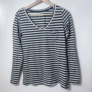 Columbia T-Shirt Womens Small Gray Striped Long Sleeve Coastal Nautical Outdoors - Picture 1 of 7
