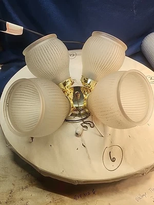 Used Ceiling Fan Light Kit Brass Colored Four Frosted Glass Globes - Image 1 of 4