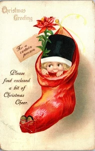  Carte postale de Noël artiste signée clapsaddle enfant mignon en bas posté 1916 - Photo 1/3