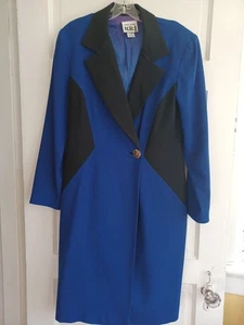 Vintage Sandra Ow-Wing Wollmantel 12 schwarz royalblau Retro 80er Working Girl - Bild 1 von 15