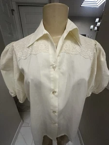 VTG Pitchfork Brand Ruffle Lace Prairie Top - Picture 1 of 5