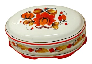 Antike floral bemalte Porzellan Schatulle Aufbewahrung Schmuck russischer Stil Made in UdSSR - Bild 1 von 11