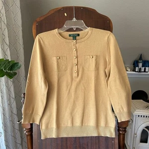 NWT lauren ralph lauren womens tan sweater gold buttons  - Picture 1 of 8