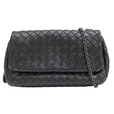 BOTTEGA VENETA Intrecciato 皮革翻盖链条单肩包斜挎包黑色 — 第 1/4 张图片