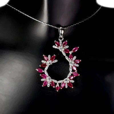 925 Sterling Silver Necklace Marquise Ruby Natural Gemstone Jewelry 18inches - Image 1 of 4