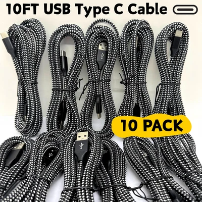 10Pack USB-C Type C Cable 10FT Fast Charger Long Cord For Samsung S10 S9 S8 Lot - Image 1 of 4