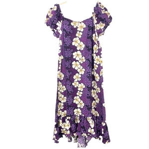 Hilo Hattie Damen Gr. XL Kleid Lila Hibiskus Blumen Vintage Maxi Hawaii - Bild 1 von 10