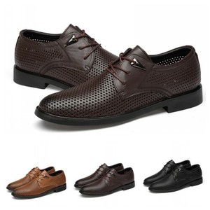 Men Breathable Round Toe Dress Hollow out Wedding Leather Lace up Casual Shoes L