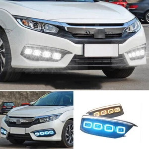Led DRL Fog Light Lamp Streamer For Honda Civic 2019-2021 Bugatti Front 3-Color - Picture 1 of 10