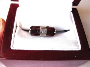BELAIS ANTIQUE 14K WHITE GOLD FILIGREE RING: NATURAL GARNETS & DIAMOND,ART DECO - Picture 1 of 6