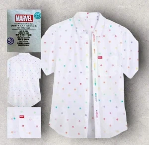DISNEY MARVEL Men’s Large Pride Camp Button Down Shirt Rainbow Short Sleeve Logo - Picture 1 of 24