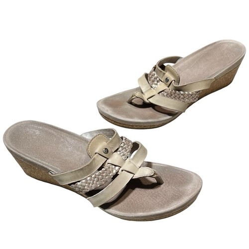 Sandali UGG donna 8 pelle marrone Maddie zeppa sughero slip on cinturino intrecciato comodi