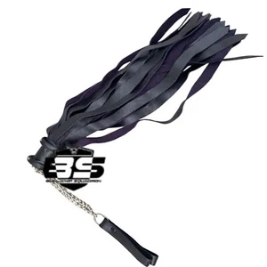 Black Leather Flogger 25 Tails 19" Falls 9" Wood Handle BDSM Impact Toy - Picture 1 of 4