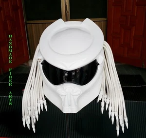 WHITE CUSTOM PREDATOR MOTORCYCLE HELMET - Picture 1 of 10
