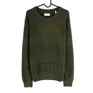 GANT Men Dark Green Tonal Bar Striped Cotton Crew Neck Sweater Pullover Size M - Picture 1 of 12