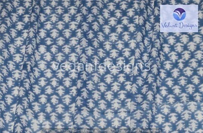 1 Yard Blue Hand Block Floral Print Cotton Fabric Dressmaking Sewing - Image 1 of 4