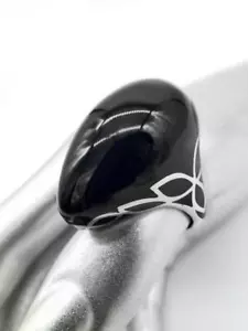 ÚNICO Anillo Distintivo Cúpula Ovalada Lucita Resina de Ónix Negro Plata Gruesa Gruesa - Imagen 1 de 11
