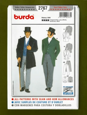 Mens Historical 3 Piece Suit Sewing Pattern~Jacket Vest Pants (34-50) Burda 2767 - Image 1 of 4