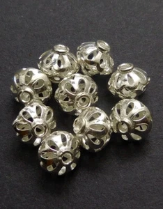 16 PCS 10MM SOLID COPPER FILLIGREE BALI BEAD STERLING SILVER PLATED 481 FUL-300 - Picture 1 of 1