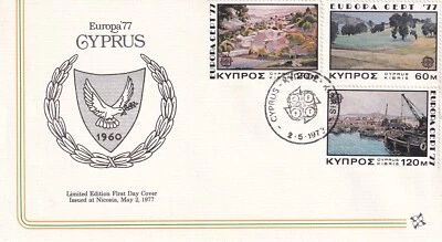 CYPRUS 1977 FIRST DAY COVER, EUROPA & CARD, LANDSCAPE, TREES AND MEADOWS HARBOR - Image 1 of 2