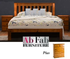 BANKSIA QUEEN SUITE TIMBER BED LOW FOOT FRAME TALLBOY BEDSIDE 2 CHESTS BLACKWOOD - Picture 1 of 6