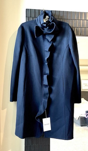 CAPPOTTO VALENTINO LANA NERO NUOVO CON ETICHETTE $4250 CON DETTAGLIO VOLANT CERNIERA ORO TAGLIA 14
