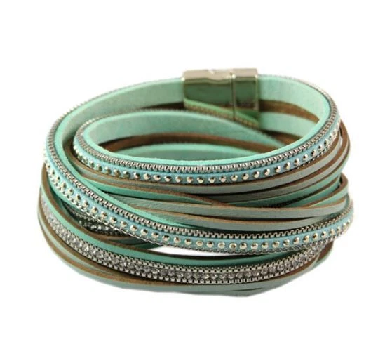 exkl. Magnet Leder Armband mehrreihig Kristalle, Farbwahl - Bild 1 von 1