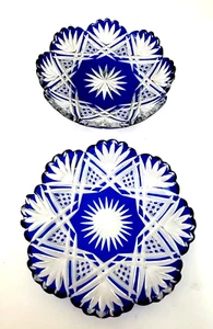 De colección Cristal Bohemio Azul Cobalto Corte a Transparente Tazón Bajo Plato Diente de Sierra 6" x 1" - Imagen 1 de 12