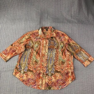 Camicia leggera Lauren Ralph Lauren blusa donna 2x rosso paisley manica 3/4 - Foto 1 di 24