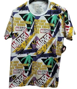 Men's Marvel Graphic T Shirt Size Large All Over Print Hulk Short Sleeve White - Picture 1 of 2