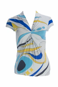 OLIAN Maternity Women's Multi Abstract Print Twist Accent Front Top XS $105 NWT - Picture 1 of 2