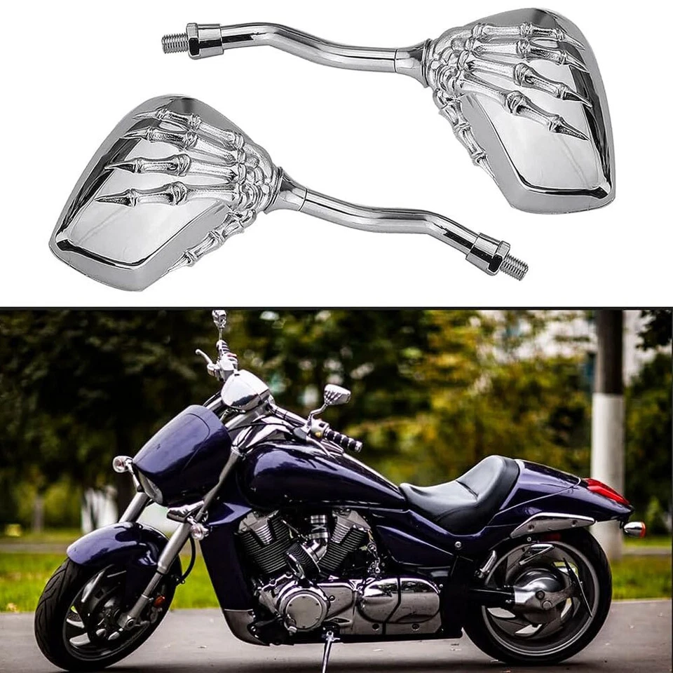 8MM 10MM Skull Skeleton Hand Claw Handlebar Motorcycle Rear View Side Mirrors - Изображение 1 из 4