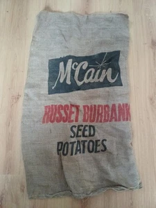 VINTAGE POTATOES HESSIAN SACK McCAIN RUSSET BURBANK PROP WINDOW DISPLAY 38"×22" - Picture 1 of 9