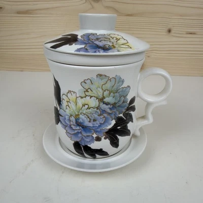 Caneca de chá cerâmica exclusiva Teavana Wu Minrong 4 peças infusor e tampa - peônia azul - Imagem 1 de 4