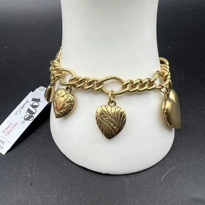 Pulsera medallón y dije corazón tono dorado Jewelry Company 1928 etiqueta original de 7 1/4" Foto 1 de 4