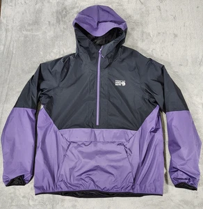 Mountain Hardwear Jacket Men 2XL Black Purple Hooded Anorak Windbreaker Half Zip - Picture 1 of 18