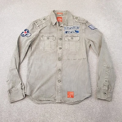 Superdry Hombre Camisa Pequeña Gris Verde Edición Militar Sobrecamisa Utility Army Delta Foto 1 de 4