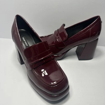 Mocasines de plataforma Nine West Y2K para mujer charol talla 7 granate tacón grueso Foto 1 de 4