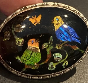 Antique Sterling Butterfly Wing Double Bird Oval Brooch 12.00gr - Picture 1 of 8