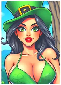 DIVA BIKINI IRLANDESA * ACEO personalizado * Novedad * DÍA DE SAN PATRICIO * Tarjeta de arte * ATC - Imagen 1 de 2