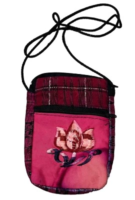 Bolso Bandolera Púrpura Rosa Mini Cartera Bordada Ligero Bolsillo con Cremallera Boho Foto 1 de 3
