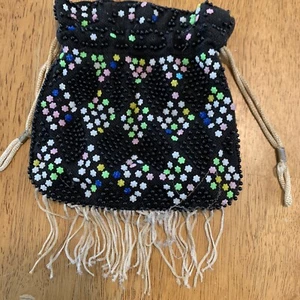 Vintage Retro 70's Drawstring Purse Bag Beaded  - Picture 1 of 9