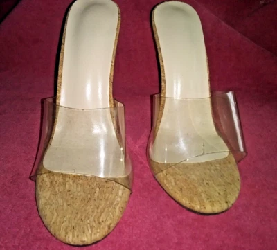 Прозрачный пластик и пробка Stilleto 4-1/2 дюйма каблуки размер 40 - Изображение 1 из 4