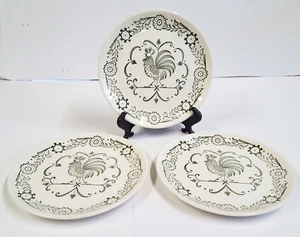 Lot of 3 Scio Pottery Provincial Green Rooster Weather Vane Bread Buttr Plate 6" - Picture 1 of 13