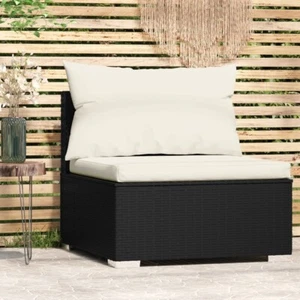 vidaXL Garden Middle Sofa with Cushions Black Poly Rattan - Picture 1 of 8