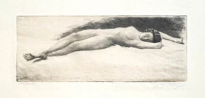 c1920 Akt nackte Frau liegend Georg Jahn (1869-1941) Signierte Orginal-Radierung - Bild 1 von 1